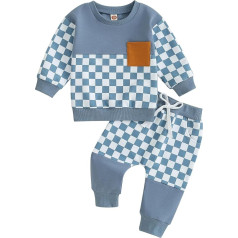 WERNZATT SXYPAYXS-2pcs Toddler Baby Boy Outfits Plaid Long Sleeve Sweatshirt with Pocket and Elastic Pants for Toddler Fall Clothes