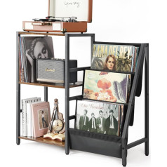 Side Table Record Player Record Stand with 3-Stage Vinyl Records Storage Records Storage up to 200 Albums, Vinyl Record Player Stand, Side Table Wood for Living Room