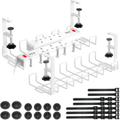 WELDUN Cable Management Under Desk, 2 Pieces Cable Duct No Drilling Metal Cable Organiser for Wire Management, Cable Basket with Cable Clips and Ties, White