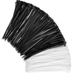 Pack of 1000 Cable Ties, Black and White, 300 mm x 4.8 mm, Cable Ties, UV Resistant, 26 kg Tensile Strength, Self-Locking Cable Ties for Indoor Cable Management, Gardening and Industry