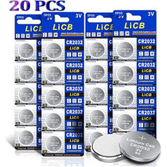 LiCB 20pcs CR2032 Lithium Coin Cell Battery - 240mAh Ultra High Capacity with Powerful 3V Output, Special Technology for TV Remote, Motherboard, Calculator and More (2032/DL2032)