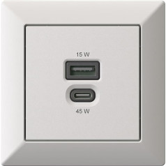 Flush-Mounted USB Charging Station, USB-C 45 Watt + USB-A 15 Watt Charger, Matte White