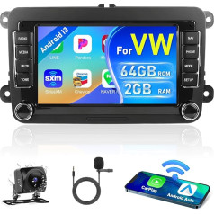 Podofo Android 13 Car Radio Navigation for VW, 7 Inch 2+64G Radio with Wireless Carplay and Android Car HiFi Bluetooth RDS FM Navigation GPS WiFi USB SWC USB Canbus + AHD Rear View Camera + Mic