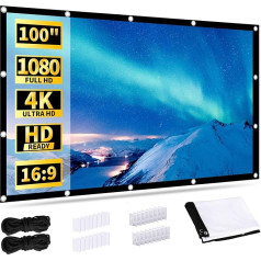 Projector Screen 100 Inch Projection Screen, 16: 9 HD Portable Foldable Anti-Wrinkle Projection Screen 221 x 125 cm, Double-Sided Projection Screen for Home Cinema, School, Meeting and Camping
