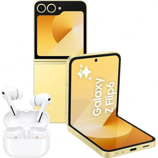 Samsung Galaxy Z Flip6 AI Smartphone, Simlock-free Mobile Phone without Contract, 512 GB Memory, Yellow + Buds3 Pro Wireless Bluetooth Headphones, Active Noise Cancelling (ANC)