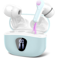 Bluetooth Headphones, Wireless Bluetooth 5.3 In Ear, 4 ENC Noise Cancelling Mic Earphones, HiFi Stereo Deep Bass, 40H Playtime, LED Display, IP7 Waterproof Earbuds, Touch Control, Light Cyan