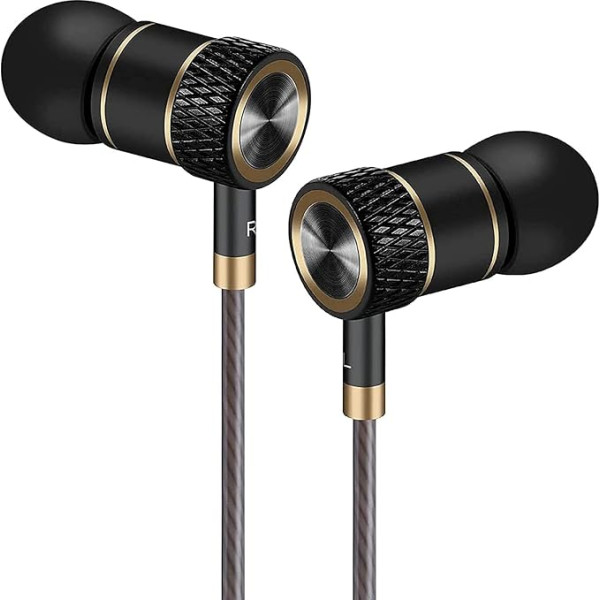 GAMURRY In-Ear Earphones Earbuds with Wired and Button, Built-in Microphone, Noise Isolation and Stereo Sound, Compatible with Android, Samsung, Huawei, PC and Others, Black and Gold