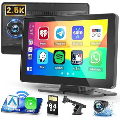 Inefala Touchscreen Monitor with DVR 2.5K Dash Cam - 7 Inch Portable Car Radio with Wireless Android Car and CarPlay Wireless Bluetooth Stereo Car with AirPlay FM/AUX 64G TF + Rear View Camera