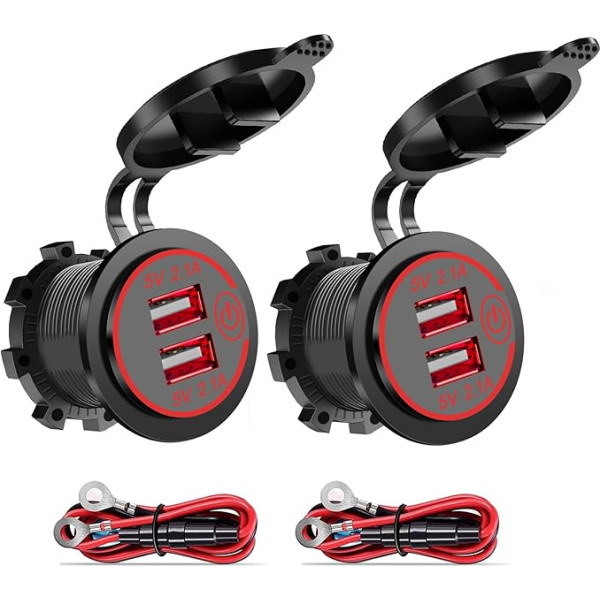 Hoembpn 4.2 A Dual USB Car Charger 12 V Car USB Socket with Switch and LED Display Waterproof 12 V/24 V USB Socket Socket Adapter for Motorcycle Boat Truck Caravan (Red)