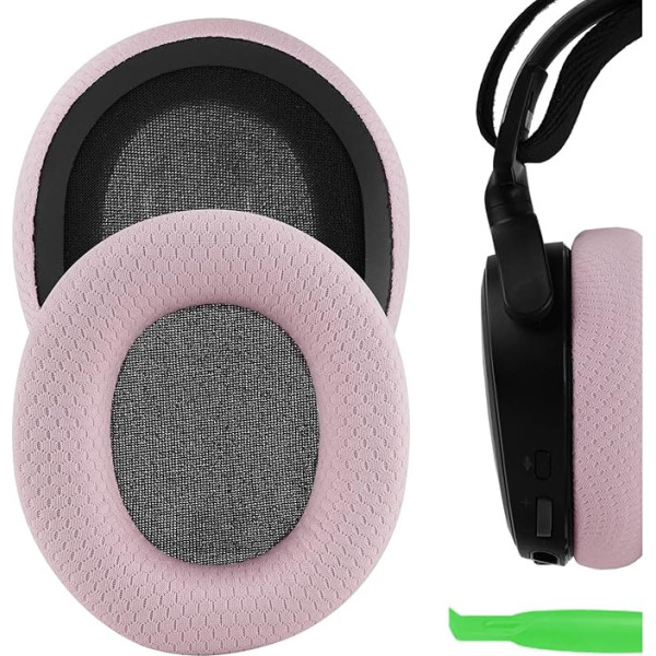 Geekria Comfort Mesh Fabric Replacement Ear Pads for SteelSeries Arctis Prime, Arctis PRO, Arctis 9X, Arctis 7, Arctis 5, Arctis 3 Headphones Ear Cushions, Headset Earpads, Ear Cups Repair (Pink)