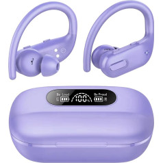 Bluetooth Sports Headphones, Wireless Bluetooth 5.3 Headphones In Ear with 4 ENC Microphones, 80 Hours Deep Bass, Button Control, IPX7 Waterproof Earphones with Ear Hooks for iOS/Android, Purple