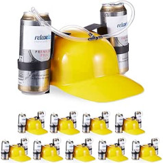 Relaxdays 10 x Party Drinking Helmets with Tube for 2 Cans of Beer, Fun Item Carnival and Football, Funny Beer Helmet, Yellow