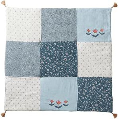 Vertbaudet Baby Spieldecke/Laufstalleinlage Indien Blume, Patchwork blau Bedruckt 100X100