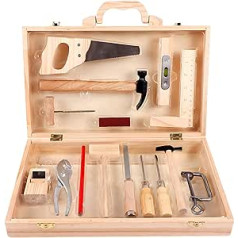 Children's Tool Box, Tool Children from 3 + Years, Wooden Tool Box with Accessories, Wooden Tool Box, Children's Wooden Toy, Motor Skills Toy, Gift Children's Toy from 3 4 5 6 Years Old