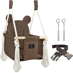 NATILU® Baby Swing Set Indoor Outdoor | Bear Quilted Cacao | Swing | Children's Swing | Nursery Swing | Toddler Swing | Wooden Swing | Swing Seat | Swing from 6 Months + for Home, Garden