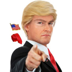 ALLAURA 3 x Donald Trump Wig with Pin and Red Tie Costume for Adults and Children, Beige (Blonde)