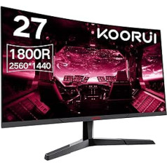 KOORUI Gaming Monitor 27 inches, 1800R Surface Screen 2560X1440 (QHD), 144 Hz 1 ms Mornitor, DCI-P3 85%, Ultra Thin Aperture, Adjustable Tilt, Supports HDMI/DP