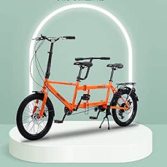 Folding Tandem Bike, 20 Inch Folding City Tandem Bicycles, Beach Cruiser Bicycle for Adults with Adjustable 7 Speeds, 2 Seater, Universal Disc Brake, Couple Entertainment Travel Bikes