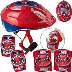 alles-meine.de GmbH 5 Piece Set - Safety Set - Children's Helmet / Bicycle Helmet - Spider-Man - Size 52-56 - Approx. 3 to 15 Years - Adjustable Sizes / Grows with Your Child - TÜV Tested - Height
