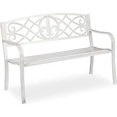 Relaxdays 10036086 Garden Bench, Sturdy Metal Park Bench, with Cast Iron Backrest for Outdoors, 86 x 127 x 57 cm, White/Bronze