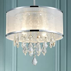 Bestier Modern Elegant Glass Crystal Chandelier Ceiling Light, 6 Bulbs, Chrome Semi-Flush Mount, 77 x 25 x 19 cm (L x W x H)