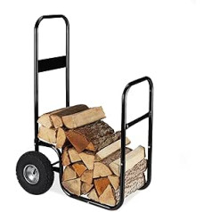 Relaxdays Firewood Cart Steel Firewood Trolley with 2 Pneumatic Tyres, up to 60 kg, Wood Transport & Storage, Black, 80%, 1 Piece