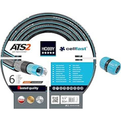 Cellfast 5900377100 Hobby Premium Water Hose 6-Ply, 1/2 Inch 50 m & Repair Part 1/2 Inch (12.5 mm) Basic Hose Connector, 2 Hose Ends Connection, Easy Assembly, ABS Plastic, 51-100H
