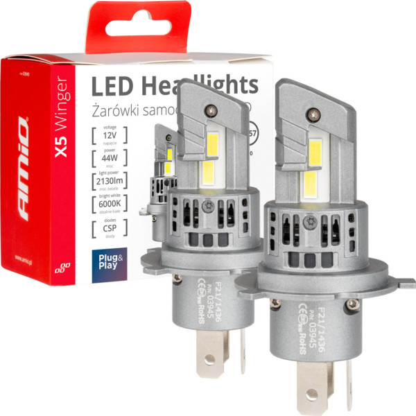 LED car bulbs x5 series winger h4 6000k canbus amio-03945