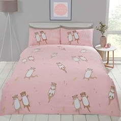 Rapport Cuddly Cute Otter Animal Duvet Cover Set with Pillow Cases (Pink, Single)