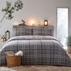 Dreams & Drapes Lodge Derwent Check 100% Brushed Cotton Duvet Cover Set - Double Grey