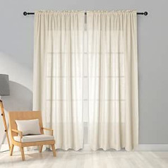 Melodieux Curtains Beige Transparent Linen Look Voile Curtains for Living Room Bedroom Set of 2 260 x 140 cm