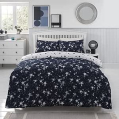 Sleepdown Celestial Moons and Stars Duvet Cover Set with Pillowcases Reversible Soft Easy Care Single 135x200cm Navy Blue White Polycotton