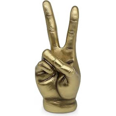 FeinKnick Golden Victory Sign for Decoration – Modern Sculpture in Gold – Golden Hand Made of Marble Resin 20 cm for Desk, Living Room & Office – Design Decorative Finger Gold-Plated as Peace Symbol