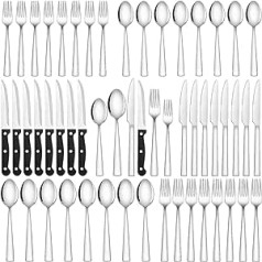 Wildone Cutlery Set for 12 People, 72-Piece Cutlery Set Including Steak Knife, Knife, Fork, Spoon, Cutlery for Home/Party/Restaurant, Cutlery Stainless Steel, Mirror Polished, Dishwasher Safe