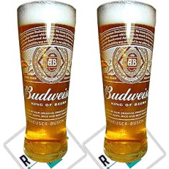 Roxley Budweiser X2 Lager Glass Glasses with 2 Branded Beer Lids