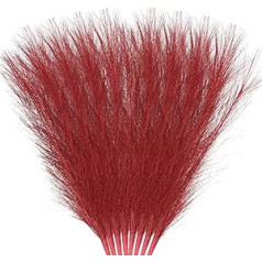 sourcing map Kunstpampasgras, klein, 45 cm, künstliches flauschiges Pampasgras, 7 Zweige, künstliche Vasenfüller für Zuhause, Büro, Vase, Hochzeitsdekoration, Rot, 8 Stück