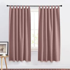 PONY DANCE Curtains for Children's Room, Girls, Loop Curtains, Set of 2, Opaque Curtains, Dusky Pink, Loop Curtains, Living Room, Thermal Curtain, Cold Protection, H 175 x W 140 cm