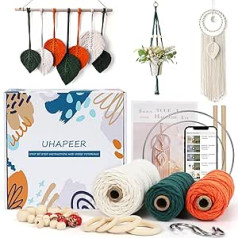 UHAPEER Macrame Yarn DIY Kit, Cotton Yarn Dream Catcher Craft Set, Natural Cotton Rope for Adults Beginners, with 3 mm Macrame, Wooden Beads, Wooden Rings, Dream Catcher Rings