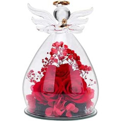 VOHESEA Red Eternal Rose in Angel Glass Dome - Large Eternal Rose with Angel Figure, Angel Figurine Made of Glass, Handmade Eternal Flower Birthday Gift Women, Mum, Mother, Grandma