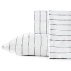 Stone Cottage - Double Duvet Cover Set, Cotton Percale Crisp and Cool Home Decor (Trenton Stripe Green, Twin)