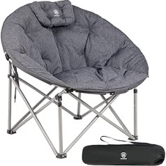 EVER ADVANCED Luxury Camping Chair Foldable Moonchair XXL 150 kg Round Folding Chair Thick Padded Oversized Folding Chair High Back with Cushion Extra Wide for Outdoor Garden Balcony Indoor Grey