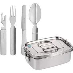 GRÄWE Camping Cutlery with Stainless Steel Lunch Box, Outdoor Lunch Set, Leak-Proof, Lunch Box with Cutlery