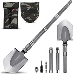 MOSFiATA Folding Shovel 75 cm Folding Shovel, 16 All-in-Function Survival Shovel with 2 Adjustable Non-Slip Aluminium Tubes, Suitable for Outdoor Hiking, Hunting, Expedition, Garden etc