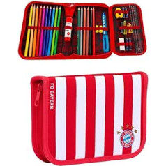 FC Bayern München Pencil Case - Stripes - Red/White Pencil Case Filled FCB - Plus Bookmark We Love Football