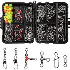 Jshanmei Fishing Swivel Kit, Duo Lock Snap Buttons, Ball Bearing Swivel Joint Tackle Box Stainless Steel High Power for Bass Trout in Saltwater and Fresh Water