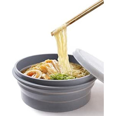 Anjiliya ME.FAM 800 ml Silikon Faltbare Schüssel mit Deckel für Outdoor Camping, Reisen, Wandern und Innenbereich Küche Zuhause, Büro, Schule Student, Lebensmittelqualität, platzsparend, tragbar, grau