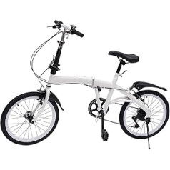 Bazargame 20 Inch Adult Bicycles Folding Bike 7 Speed Camping Folding Bike Height Adjustable City Bike Up to 90 kg White
