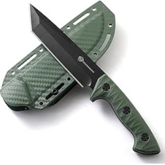 DRACHENADER Tanto Fulltang Fixed Knife Outdoor Belt Knife Bushcraft Hunting Knife Large with Plastic Sheath