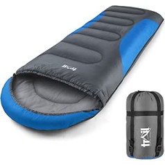 Trail Envelope Sleeping Bag with Snug Hood - Single Sleeping Bag for Adults - 3 Seasons - Waterproof, Lightweight, Comfortable, Robust - with Compact Bag - Outdoor, Camping - 190 cm x 75 cm