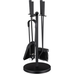 Relaxdays Fireplace Tools 5-Piece Fireplace Set, Poker, Shovel, Broom, Tongs & Stand, Oven Cutlery Steel, Black